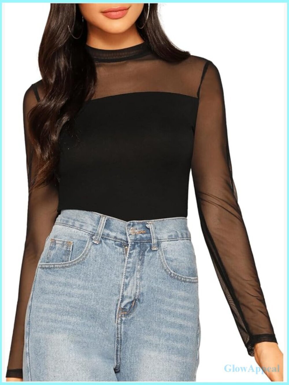 Mock Neck Long Sleeve Sheer Mesh Blouse Going Out Tunic Top